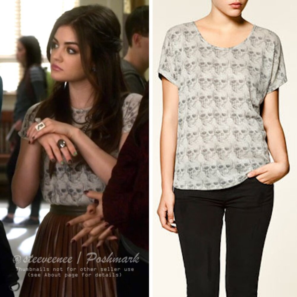 Zara Trafaluc Sparkly Skull T-Shirt Blouse ASO Aria Montgomery